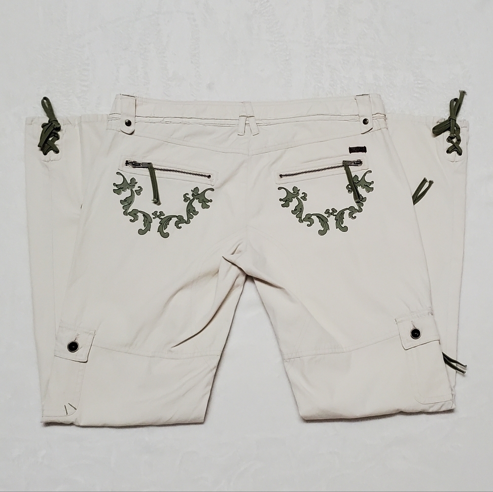 Rare Allyance ATG Grunge Cream Green Floral Low Rise Lace-up Flare Cargo Pants - Picture 11 of 16